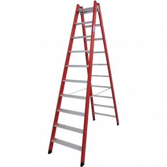 Диэлектрическая двухсторонняя стремянка KRAUSE 2х10 ступеней, из алюминия